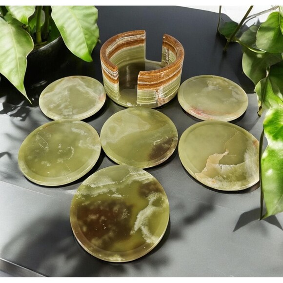 Marble Onyx coasters set with holder, padded bottom, Mothers Day gift for her - Picture 1 of 10